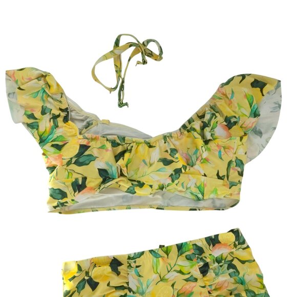torrid Off Shoulder Ruffle Bikini Set Lemon Swim Suit Modest Plus Yellow UPF 3X - Picture 6 of 16